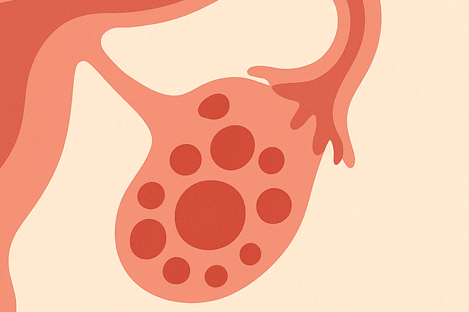 Female reproductive system showing PCOS on an ovary